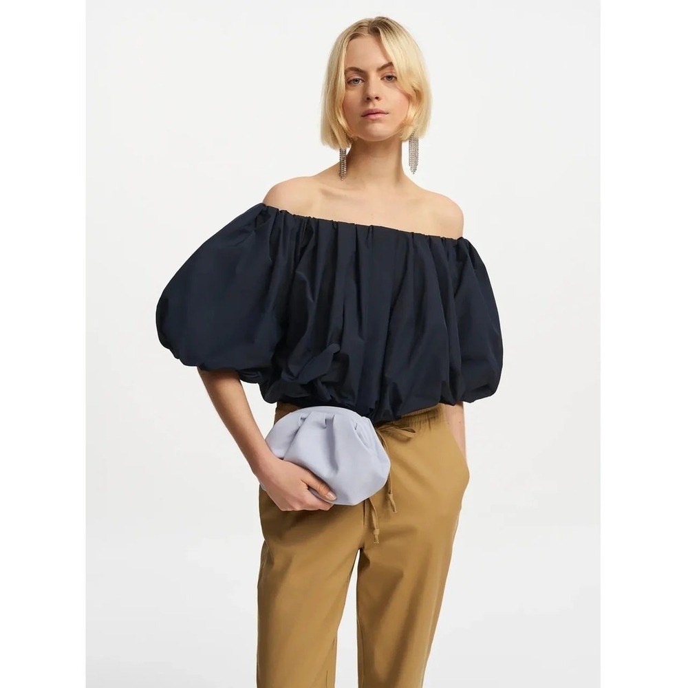 Essentiel Antwerp Navy Blue Off The Shoulder Puff Bubble Bodice Bodysuit 36